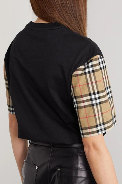 Shop Burberry + Net Sustain Checked Poplin-trimmed Cotton-jersey T-shirt In Black