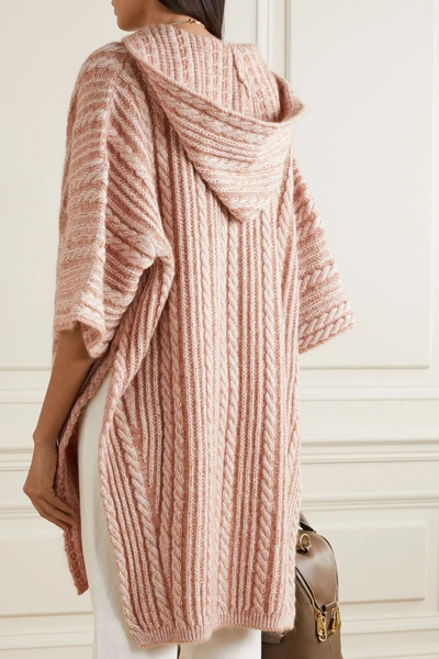 Shop Chloé Hooded Cable-knit Wool-blend Poncho In Beige