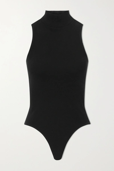 Shop Re/done 60s Ribbed Stretch-cotton Jersey Turtleneck Thong Bodysuit In Black