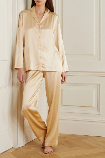 Shop La Perla Silk-satin Pajama Set In Beige
