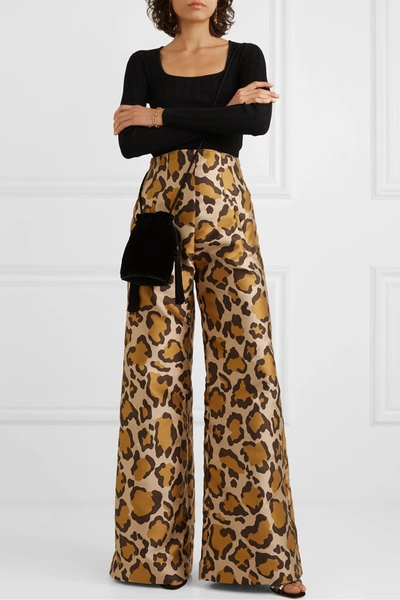 Shop Anna Mason Bay Leopard-jacquard Wide-leg Pants In Leopard Print