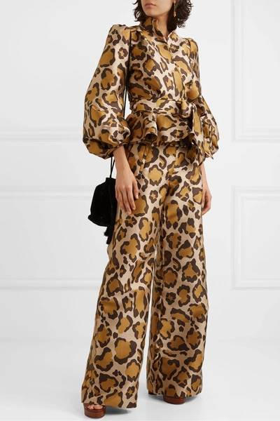 Shop Anna Mason Bay Leopard-jacquard Wide-leg Pants In Leopard Print