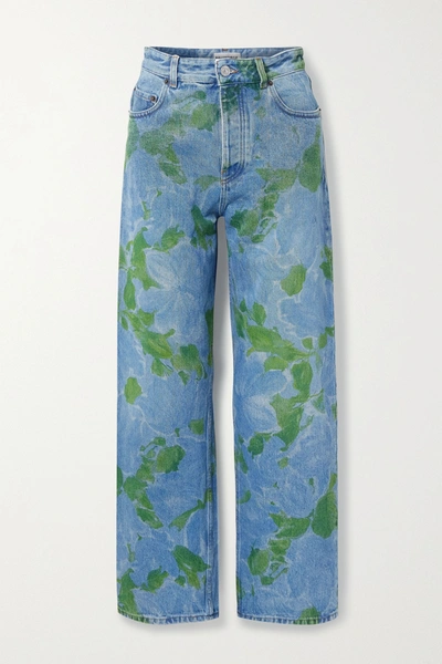 Shop Balenciaga Floral-print High-rise Straight-leg Jeans In Blue