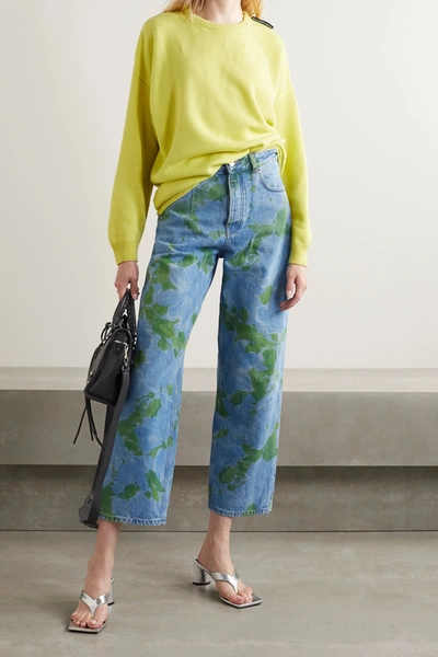 Shop Balenciaga Floral-print High-rise Straight-leg Jeans In Blue