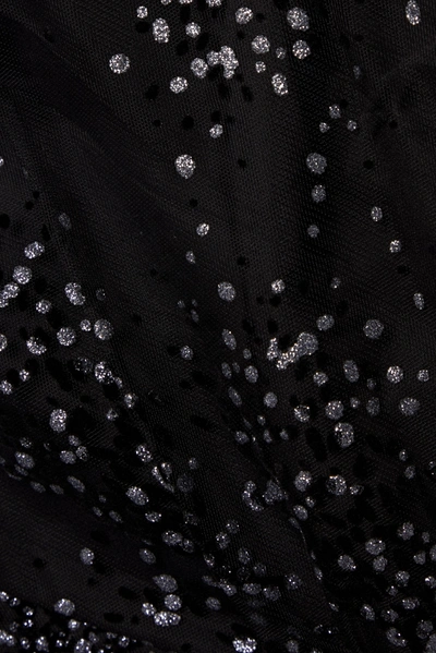 Shop Marchesa Notte One-shoulder Flocked Glittered Tulle Gown In Black