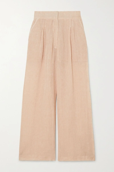 Shop Le Kasha Sohag Linen Wide-leg Pants In Peach