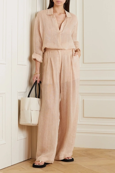 Shop Le Kasha Sohag Linen Wide-leg Pants In Peach