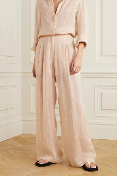 Shop Le Kasha Sohag Linen Wide-leg Pants In Peach