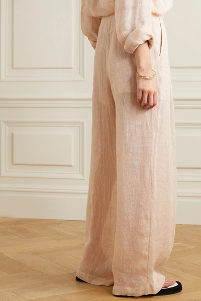 Shop Le Kasha Sohag Linen Wide-leg Pants In Peach