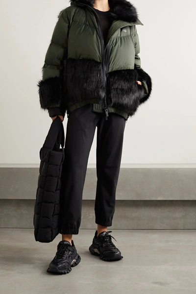 + Sacai Nrg Oversized Hooded Faux Fur And Quilted Shell Down Jacket In Green