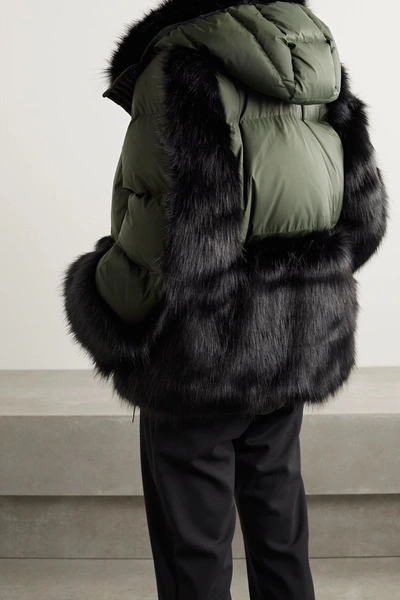 + Sacai Nrg Oversized Hooded Faux Fur And Quilted Shell Down Jacket In Green
