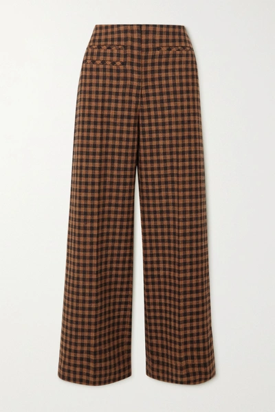Shop Rejina Pyo Lexi Checked Wool And Cotton-blend Wide-leg Pants In Brown