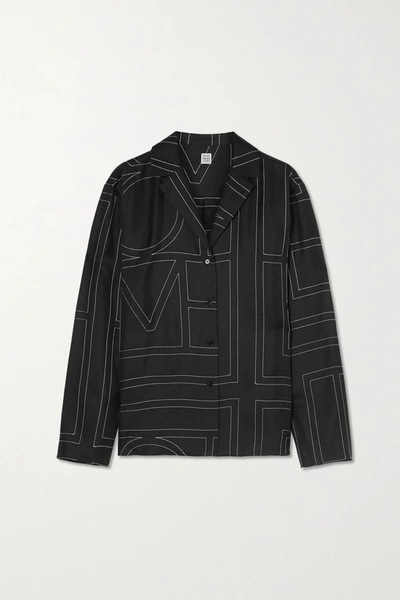 Shop Totême Sanvile Embroidered Silk-satin Shirt In Black