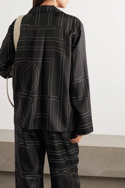 Shop Totême Sanvile Embroidered Silk-satin Shirt In Black