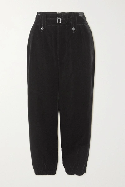 Shop Saint Laurent Velvet Tapered Pants In Black