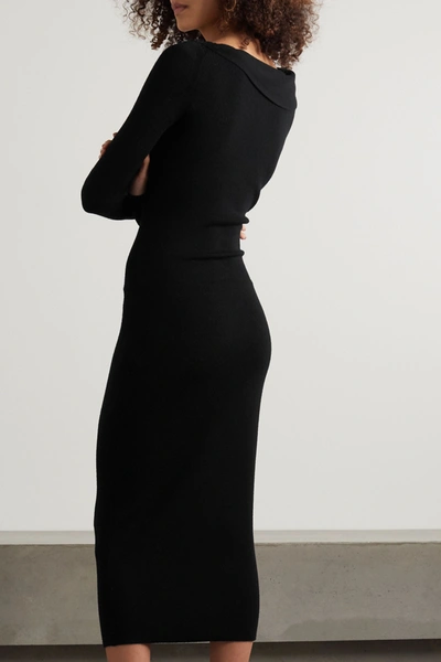 Shop Alexander Mcqueen Twist-front Ribbed Wool Midi Dress In Black