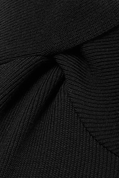 Shop Alexander Mcqueen Twist-front Ribbed Wool Midi Dress In Black