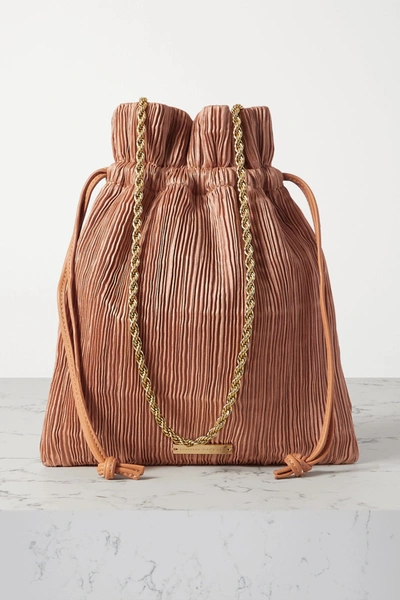 Shop Loeffler Randall Sibyl Leather-trimmed Plissé-satin Shoulder Bag In Pink