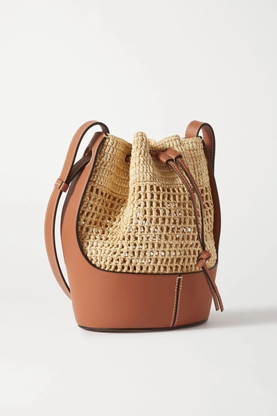 Shop Loewe Balloon Small Leather And Raffia Bucket Bag In Brown