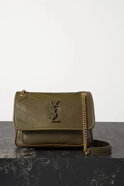 Shop Saint Laurent Niki Baby Mini Quilted Leather Shoulder Bag In Green