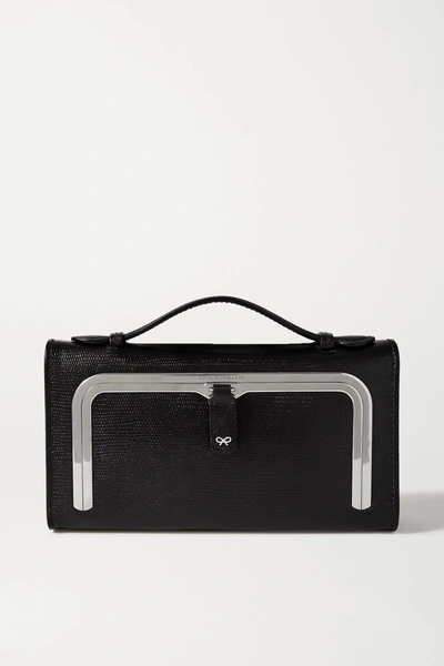 Shop Anya Hindmarch Postbox Lizard-effect Leather Tote In Black