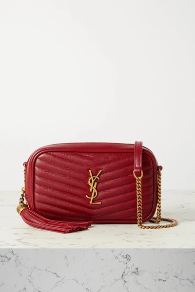 Shop Saint Laurent Lou Mini Textured-leather Shoulder Bag In Red