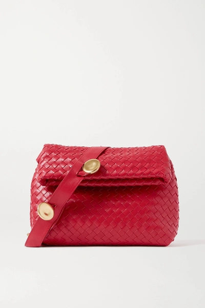 Shop Bottega Veneta The Fold Intrecciato Leather Shoulder Bag In Red