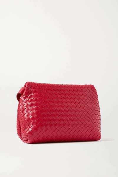 Shop Bottega Veneta The Fold Intrecciato Leather Shoulder Bag In Red