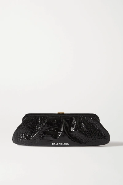 Shop Balenciaga Cloud Xl Printed Croc-effect Leather Clutch In Black