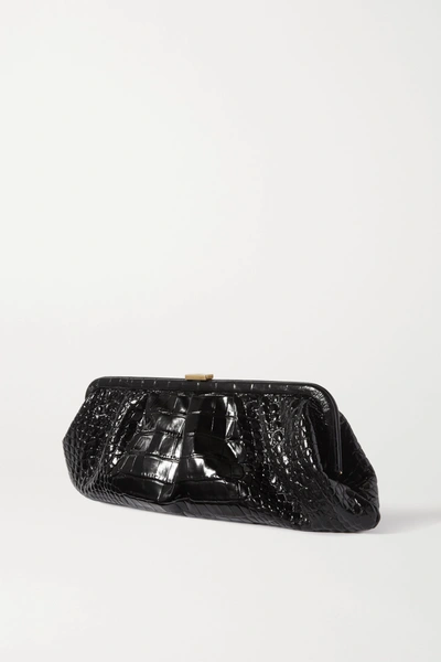 Shop Balenciaga Cloud Xl Printed Croc-effect Leather Clutch In Black