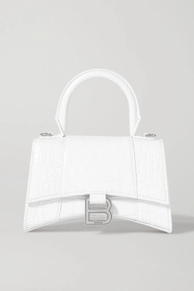 Shop Balenciaga Hourglass Mini Croc-effect Leather Tote In White