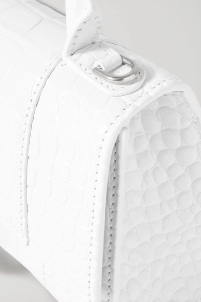 Shop Balenciaga Hourglass Mini Croc-effect Leather Tote In White