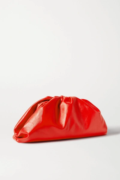 Shop Bottega Veneta The Pouch Large Gathered Leather Clutch In Red