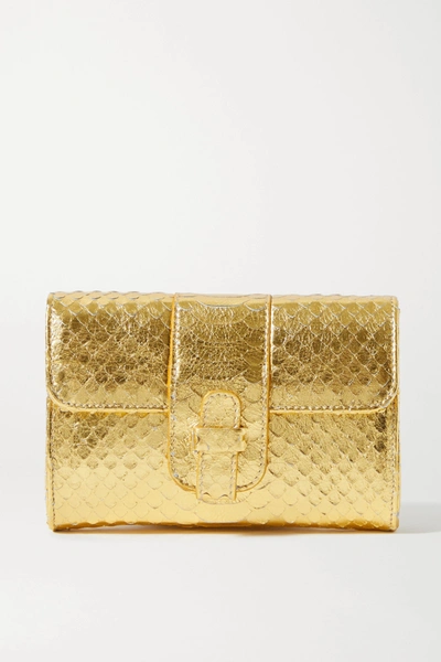 Shop Ximena Kavalekas Rita Metallic Snake-effect Leather Clutch In Gold