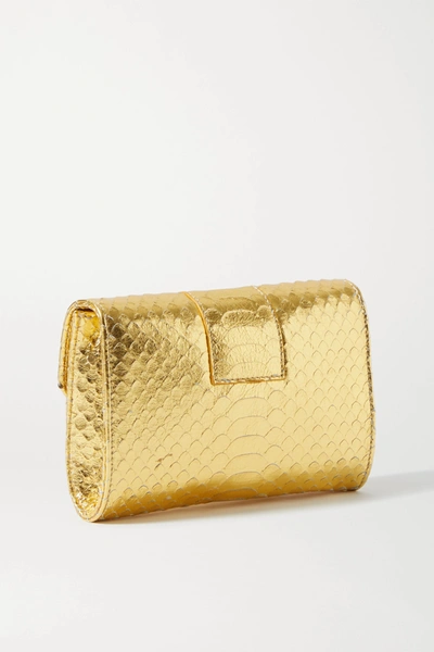 Shop Ximena Kavalekas Rita Metallic Snake-effect Leather Clutch In Gold