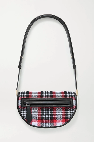 Shop Burberry Olympia Small Checked Jacquard And Leather Shoulder Bag In Black