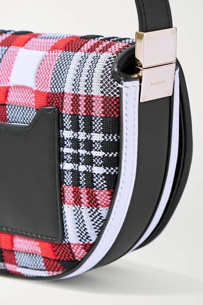 Shop Burberry Olympia Small Checked Jacquard And Leather Shoulder Bag In Black