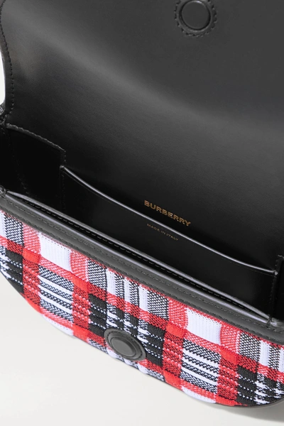Shop Burberry Olympia Small Checked Jacquard And Leather Shoulder Bag In Black