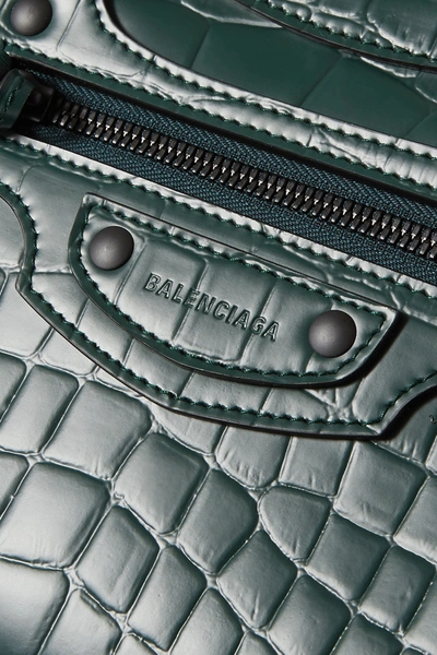 Shop Balenciaga Neo Classic City Small Croc-effect Leather Tote In Green