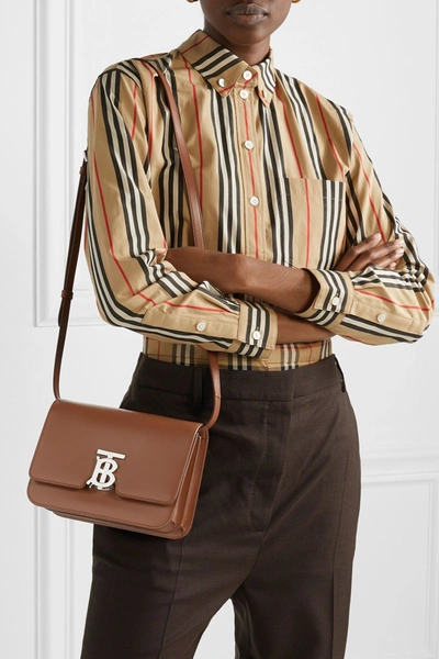 Shop Burberry Small Leather Shoulder Bag In Brown