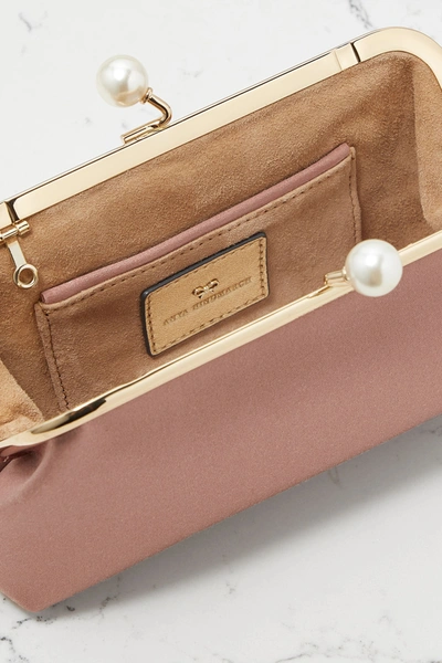 Shop Anya Hindmarch Maud Faux Pearl-embellished Satin Clutch In Pink
