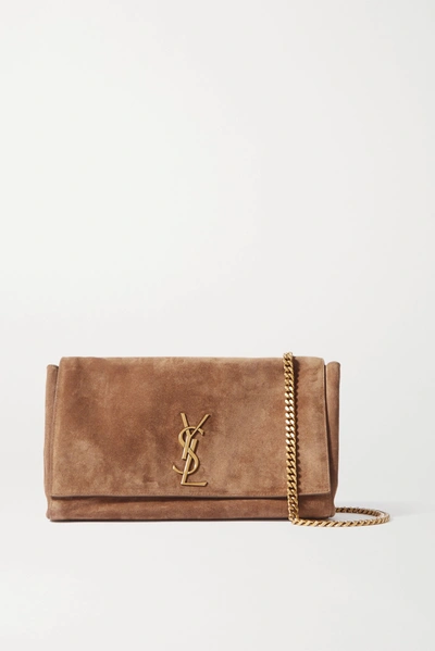 Shop Saint Laurent Kate Reversible Leather And Suede Shoulder Bag In Brown