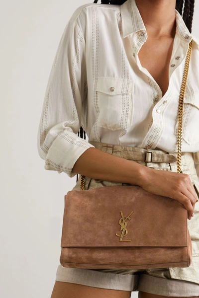 Shop Saint Laurent Kate Reversible Leather And Suede Shoulder Bag In Brown