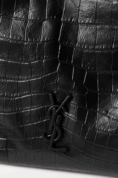 Saint Laurent Niki Medium Crinkled Croc-effect Leather Tote In Black