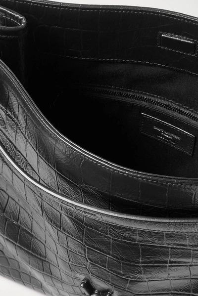 Shop Saint Laurent Niki Medium Crinkled Croc-effect Leather Tote In Black