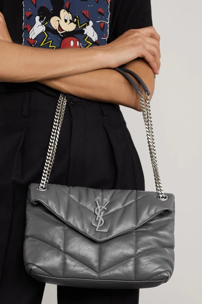 Shop Saint Laurent Loulou Puffer Small Quilted Leather Shoulder Bag In Dark Gray