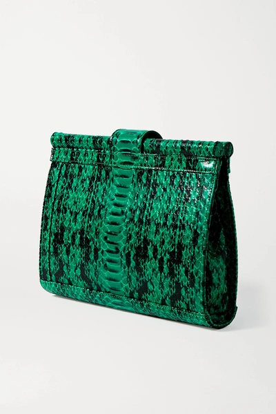 Shop Ximena Kavalekas Megan Snake-effect Leather Clutch In Green