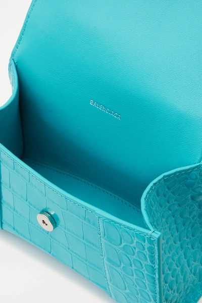 Shop Balenciaga Hourglass Xs Croc-effect Leather Tote In Turquoise
