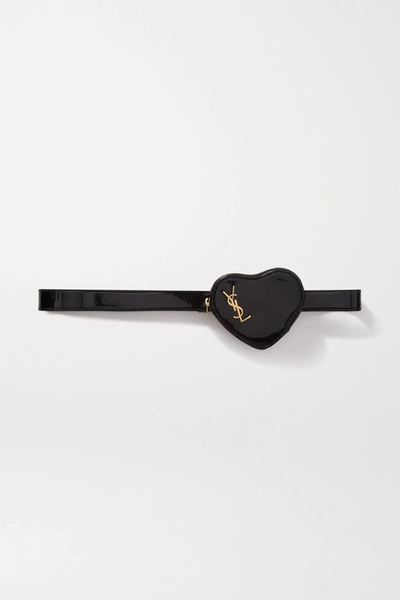 Shop Saint Laurent Coeur Patent-leather Belt Bag In Black