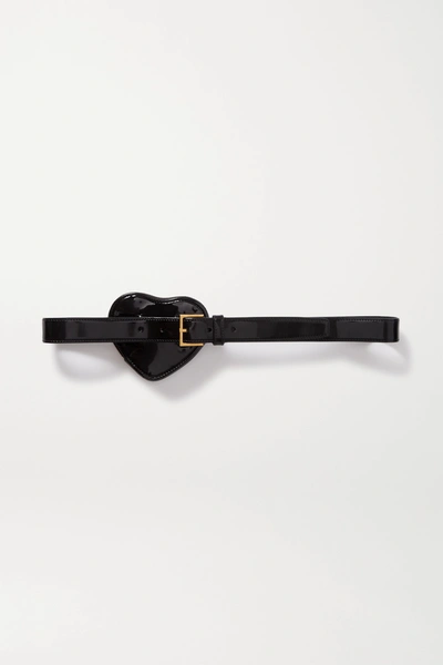 Shop Saint Laurent Coeur Patent-leather Belt Bag In Black